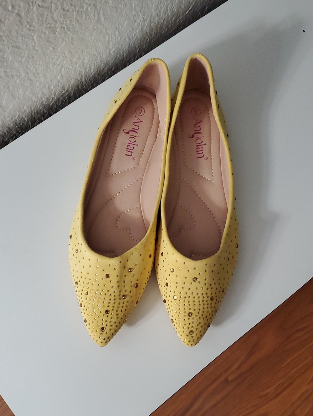 Yellow Studded Pointed Ballet Flats
